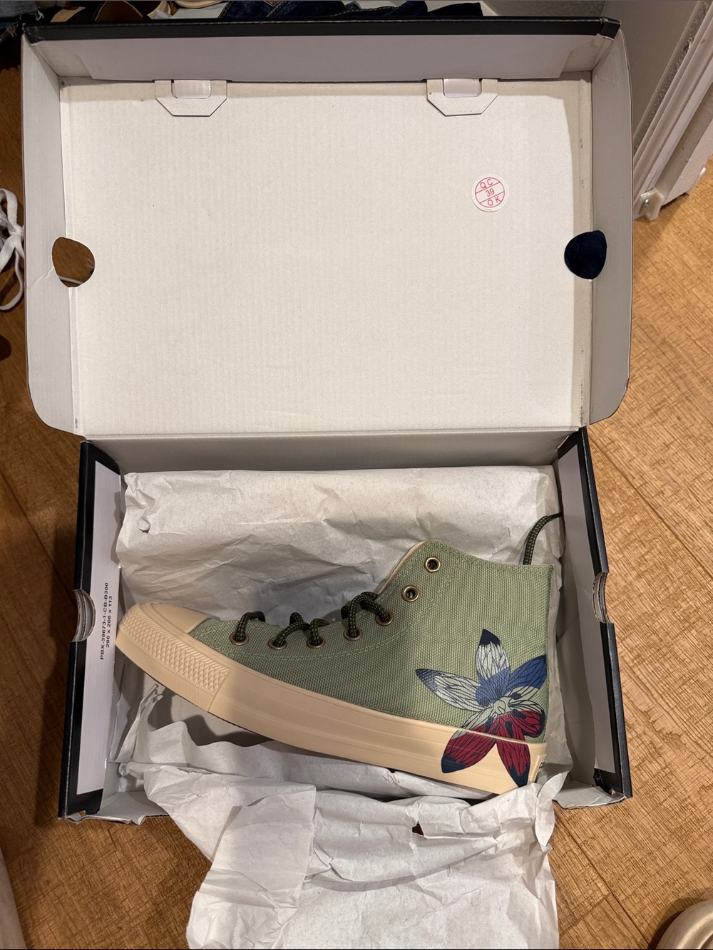 Women’s High-Top Canvas Sneaker in Olive Green with Floral Accent